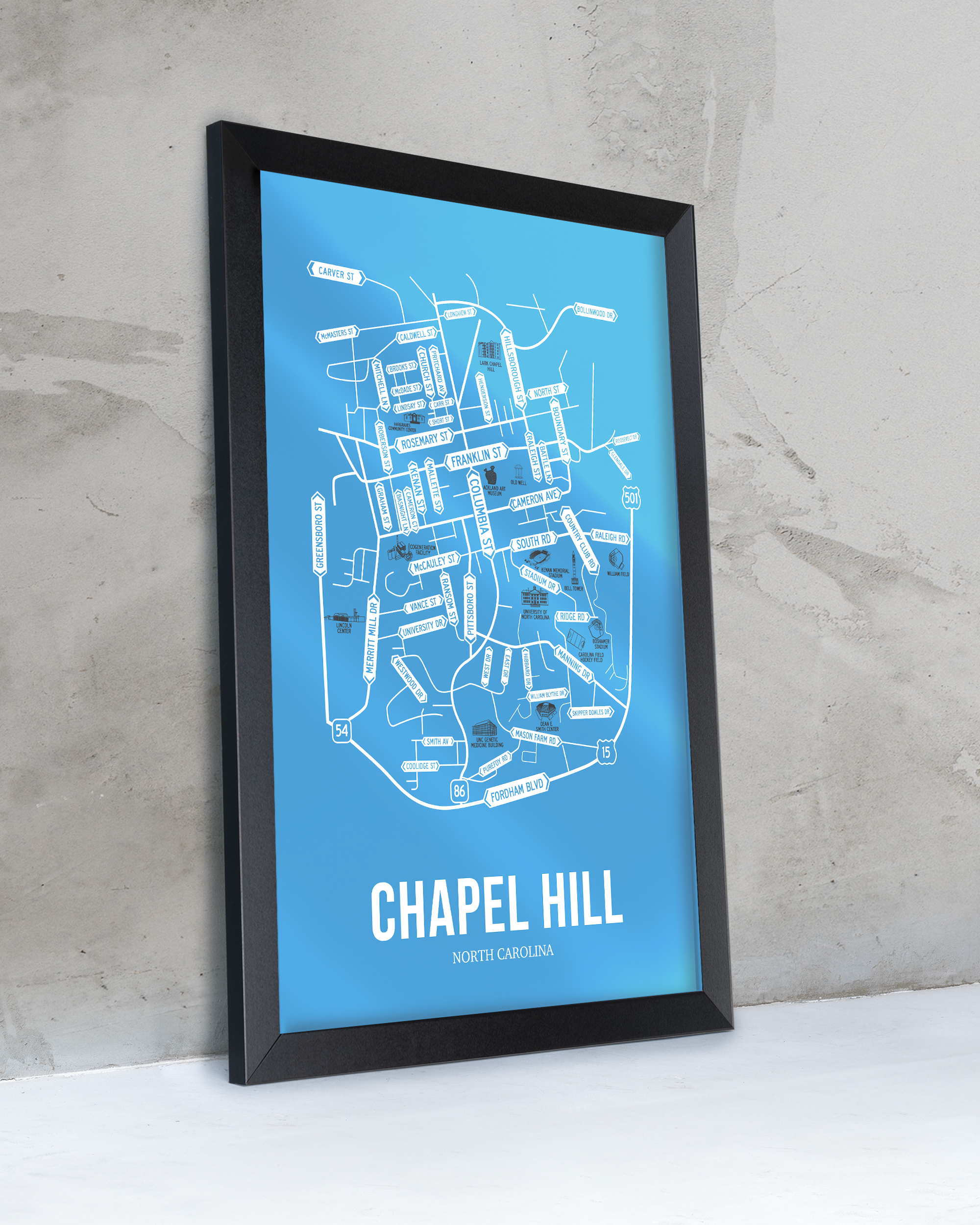 Chapel Hill, North Carolina custom map wall art by Unistreets