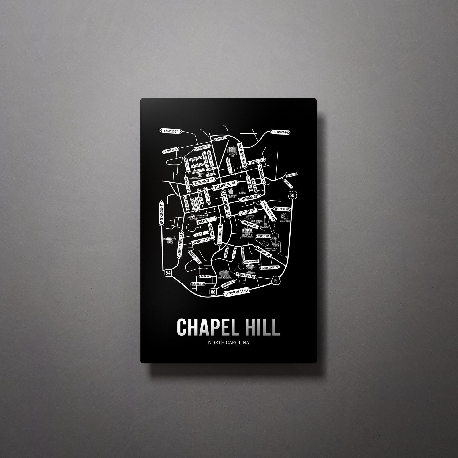 Chapel Hill, North Carolina custom map wall art in black by Unistreets